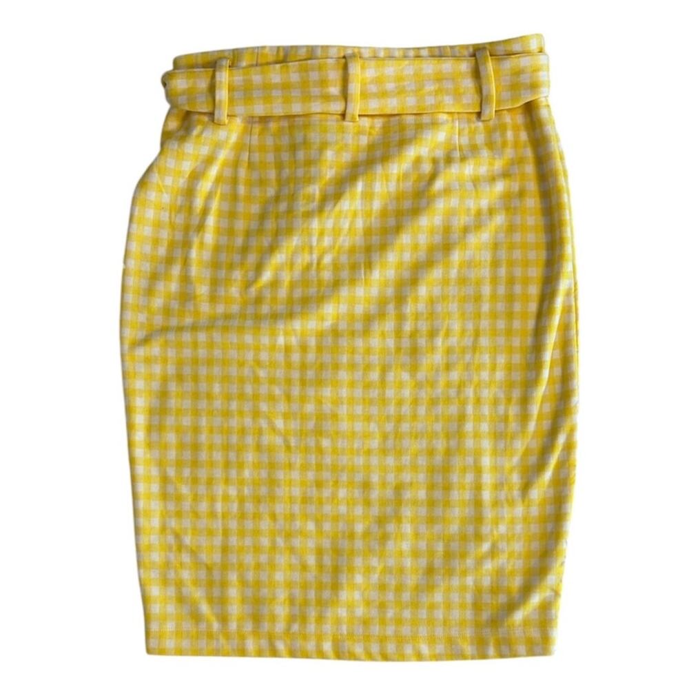Cato Women's Size M Yellow Gingham Tie Belt Knee Length Pencil Skirt #0017 - Picture 2 of 5